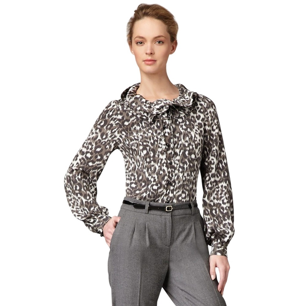 Kate Spade NY Lynette Leopard 100% Silk Feminine Cut Button Up Blouse Top Size 6